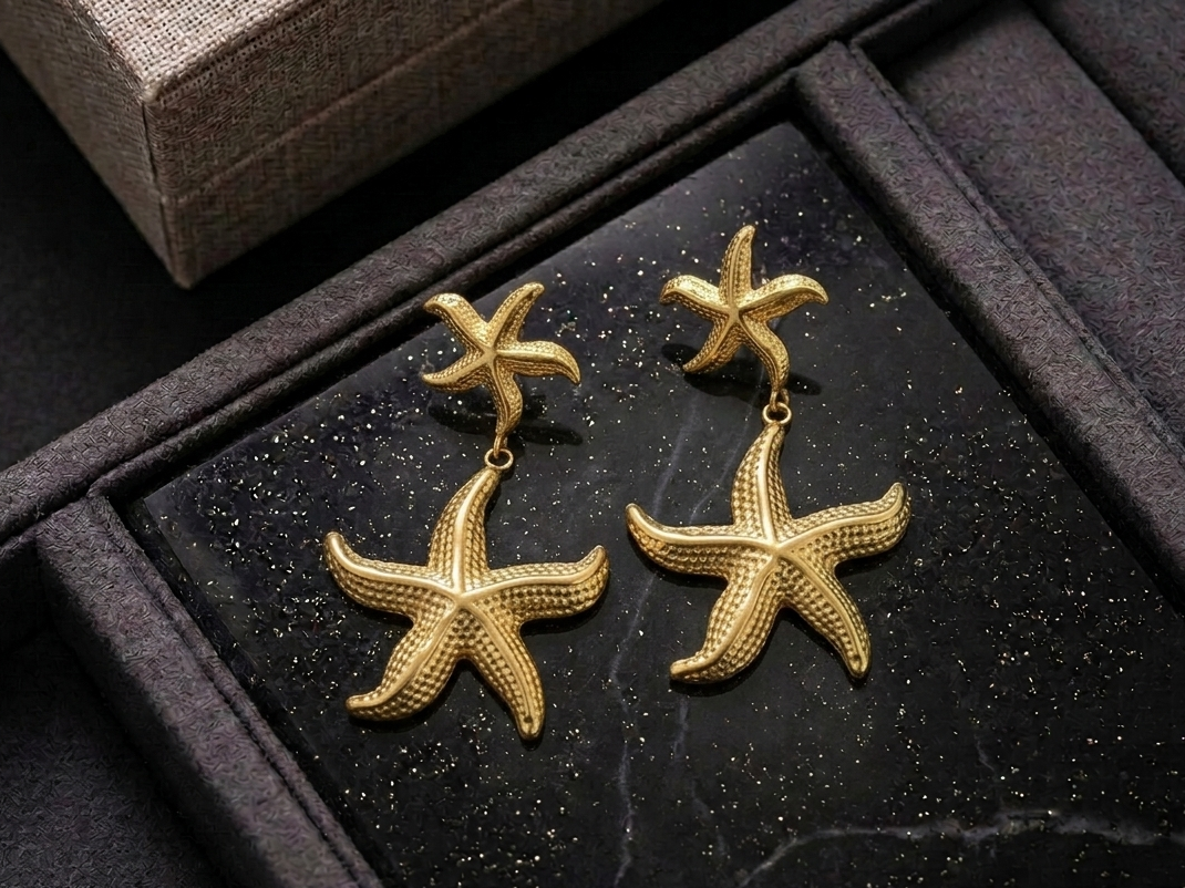 ESJ20B DOUBLE STAR EARRING - 18K GOLD PVD plated 316 stainless steel - Anti tarnish