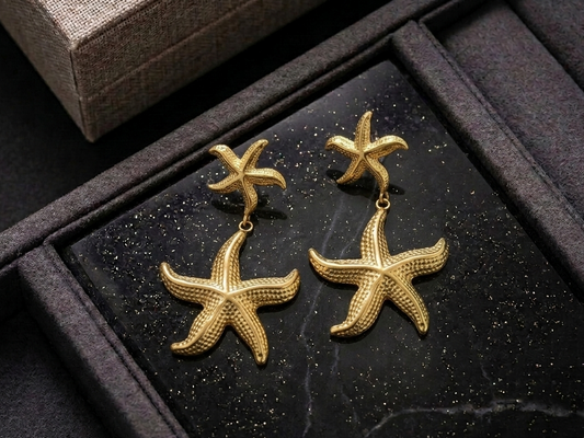 ESJ20B DOUBLE STAR EARRING - 18K GOLD PVD plated 316 stainless steel - Anti tarnish