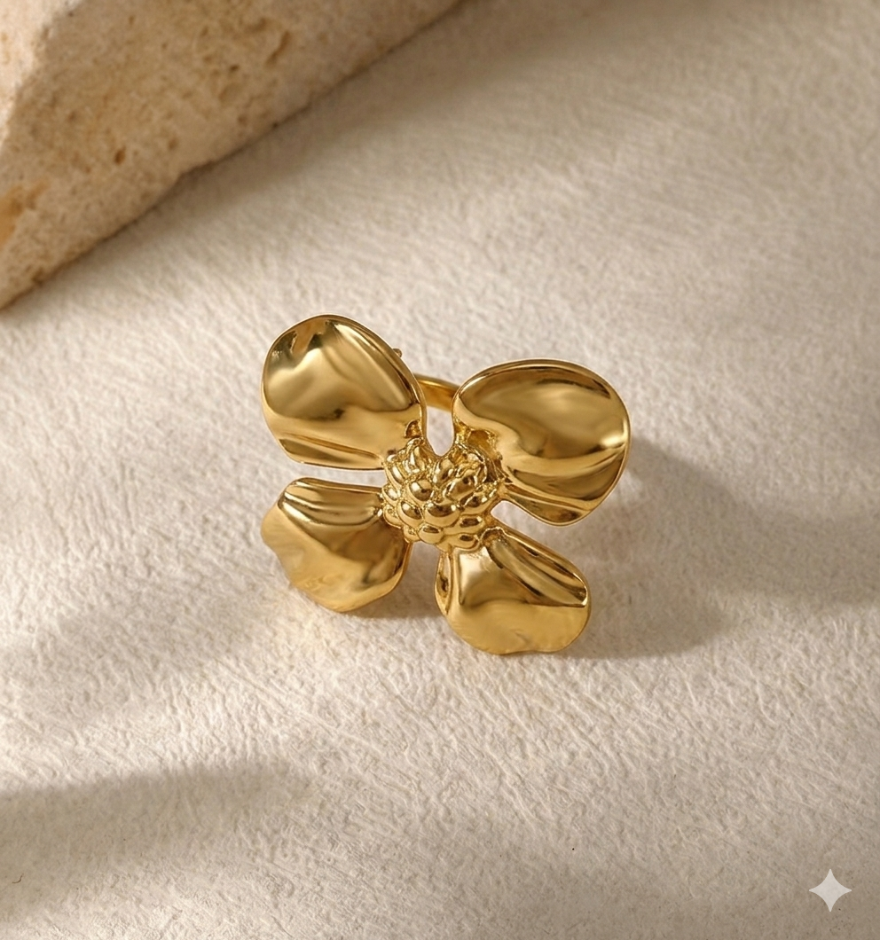 RSJ22B Floral chuncky Adjustable Ring -  18k Gold PVD plated 316  stainless steel - Anti tarnish