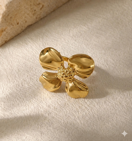 RSJ22B Floral chuncky Adjustable Ring -  18k Gold PVD plated 316  stainless steel - Anti tarnish