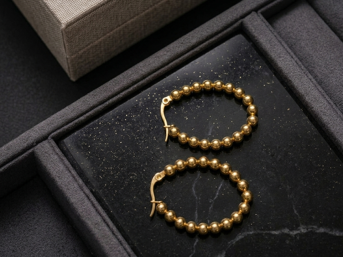 ESJ19A BEADED HOOPS - 18K GOLD PVD plated 316 stainless steel - Anti tarnish