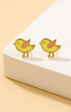 ESJ15D Gold and Enamel Bird Earrings - 18k Gold PVD plated 316 stainless steel - Anti tarnish