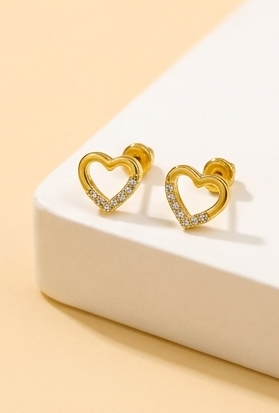 ESJ18B HEART ZIRCON STUD - 18K GOLD PVD plated 316 stainless steel - Anti tarnish