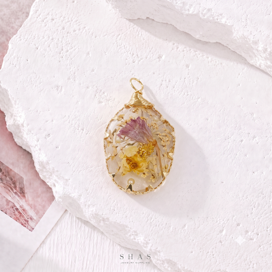 RFC02R White Resin Flower Pendant Charm ( 1 pc )