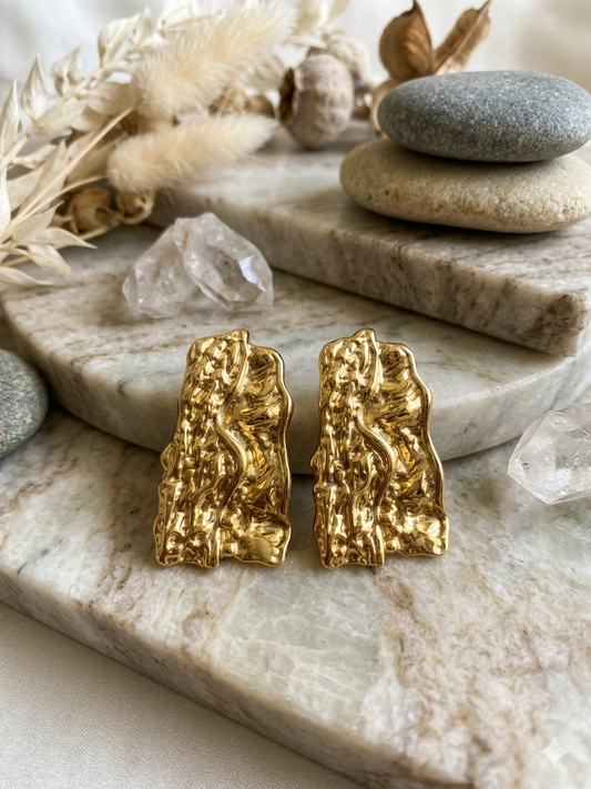 ESJ19C TEXTURED  EARRING - 18K GOLD PVD plated 316 stainless steel - Anti tarnish