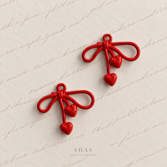 AC05R Red Bow Heart Y2K Charm ( 1 pc ) High Quality Alloy