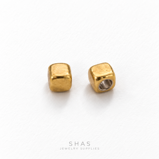 SSB35 Cube Spacer Bead Gold ( 1 pc ) PVD Plated