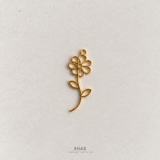 AC06K Hollow Flower 18k Gold Plated Charms ( 1 pc ) High Quality Alloy