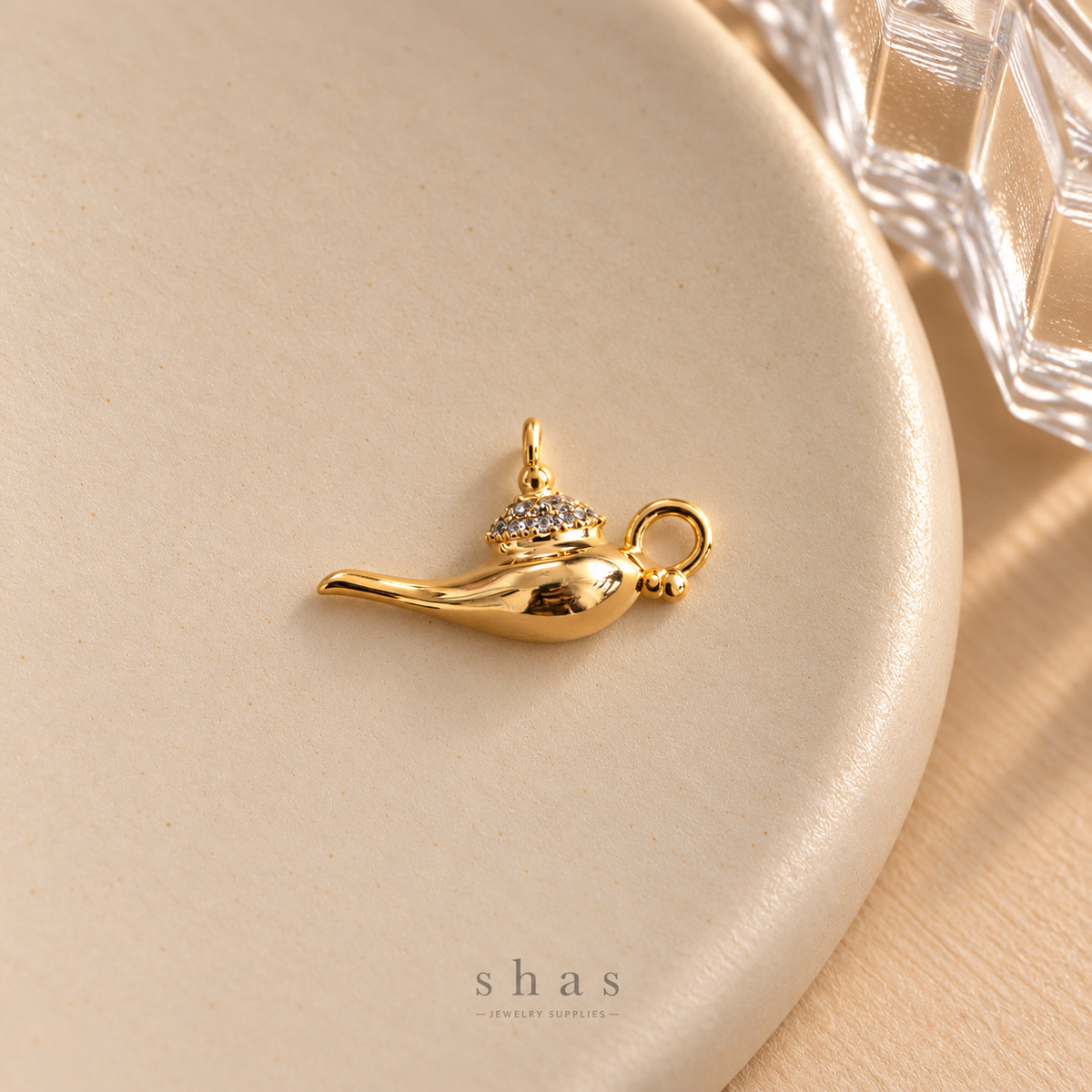 GPC24L Magic Lamp Zircon charm 14k Gold ( 1 pc ) Premium Plated
