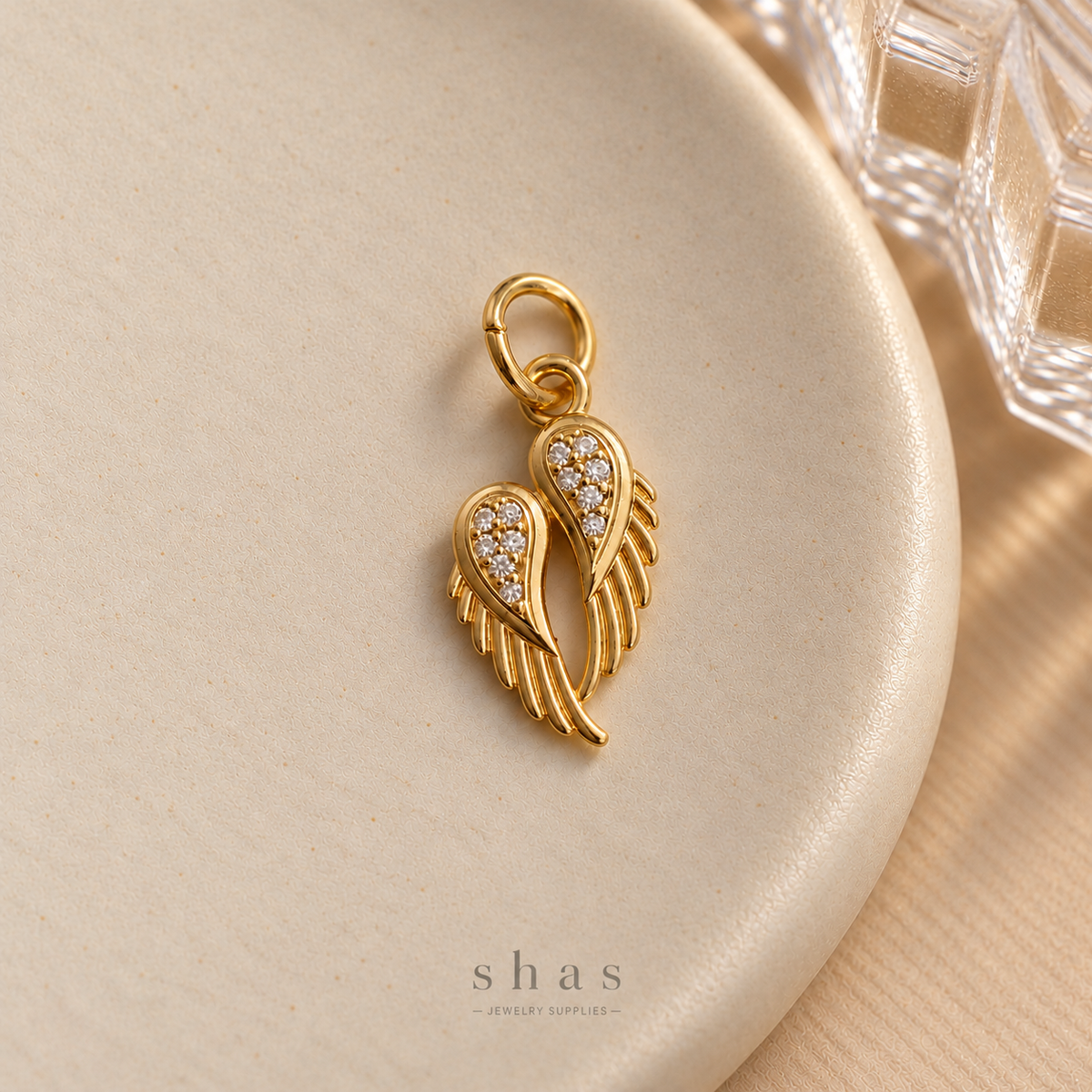 GPC24B Angel wing Zircon charm 14k Gold ( 1 pc ) Premium Plated