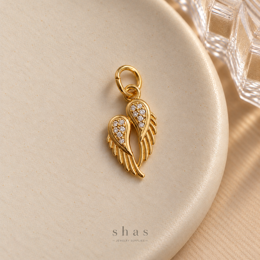 GPC24B Angel wing Zircon charm 14k Gold ( 1 pc ) Premium Plated