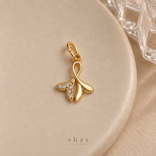 GPC24C Fish Tail Zircon charm 14k Gold ( 1 pc ) Premium Plated
