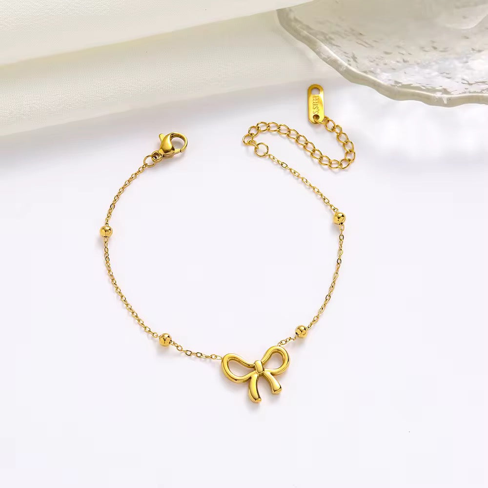 SJ 375 Bow dainty Bracelet - 18k gold PVD plated stainless steel - Anti tarnish - Wholesale