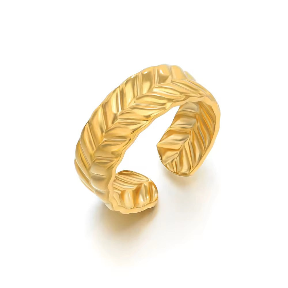 SJ 376 Leaf Ring Adjustable - 18k gold PVD plated stainless steel - Anti tarnish - Wholesale