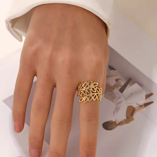 SJ 378 Leaf Ring Adjustable - 18k gold PVD plated stainless steel - Anti tarnish - Wholesale