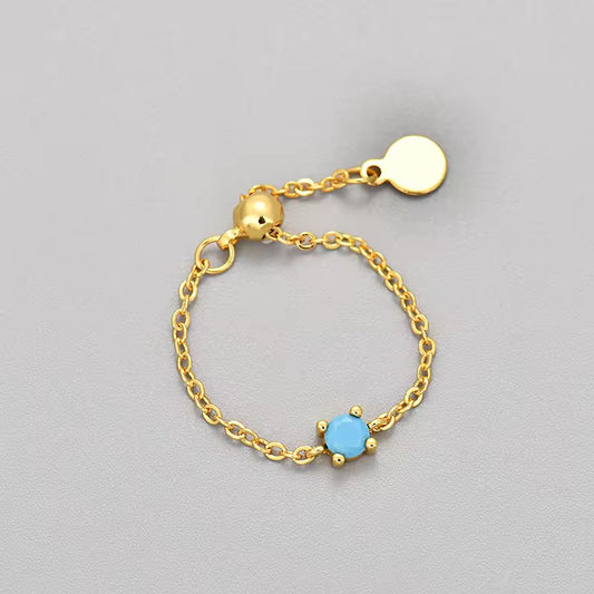 SJ 382 Blue Zircon chain Ring Adjustable - 18k gold plated brass - Anti tarnish - Wholesale