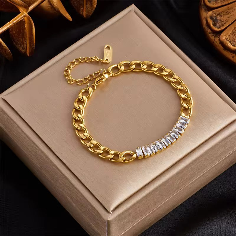 SJ 400 Zircon Cuban chain bracelet - 18k Gold PVD plated stainless steel - Anti tarnish - Wholesale