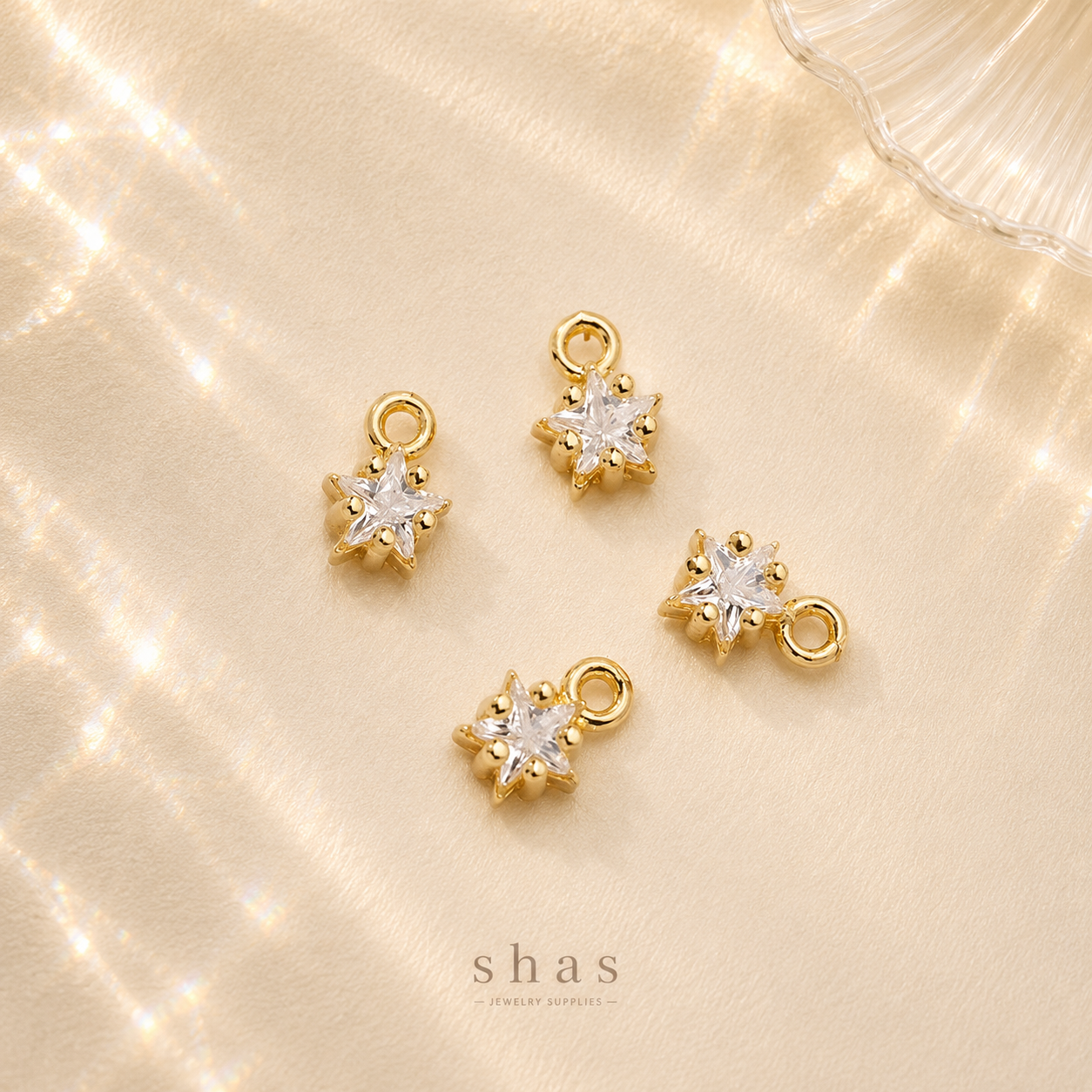 GPC14C Star Zircon charm 14k gold plated ( 1 pc ) Anti tarnish