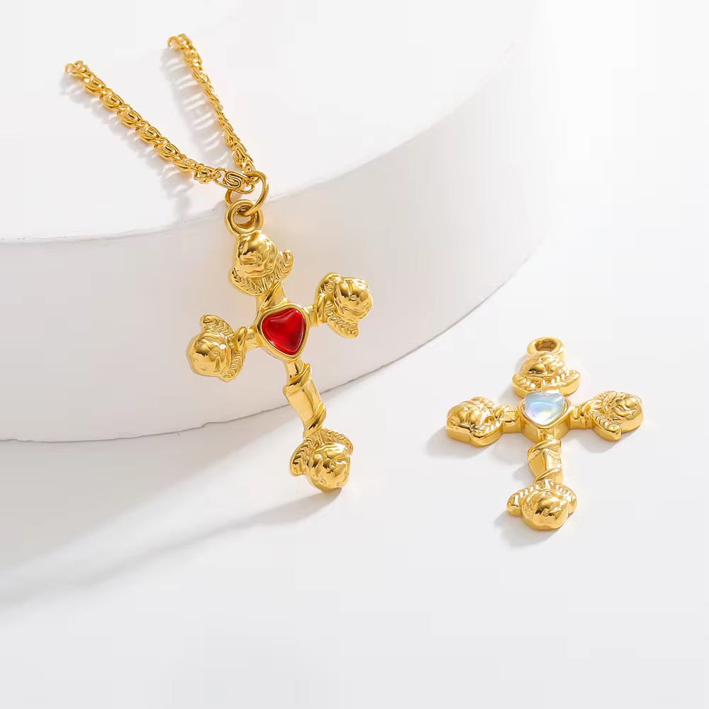 SS 2550 Red Heart Cross charm 18k gold plated stainless steel ( 1 piece ) Anti tarnish