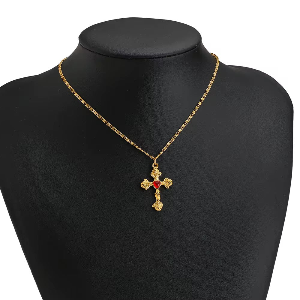 SS 2550 Red Heart Cross charm 18k gold plated stainless steel ( 1 piece ) Anti tarnish