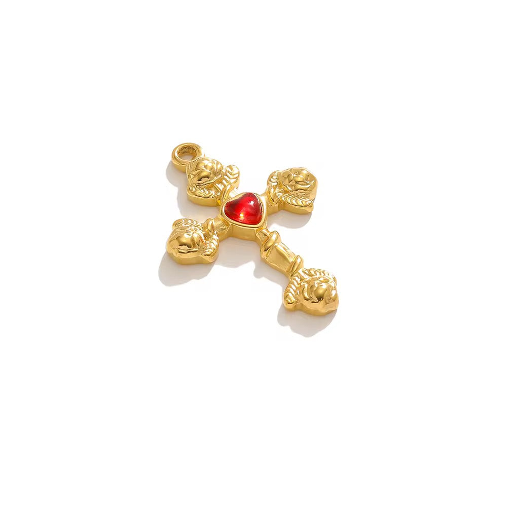 SS 2550 Red Heart Cross charm 18k gold plated stainless steel ( 1 piece ) Anti tarnish