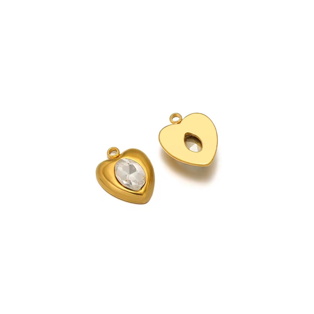 SS 2554 Zircon Heart charm 18k gold plated stainless steel ( 1 piece ) Anti tarnish