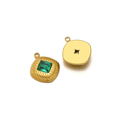 SS 2558 Vintage Emerald charm 18k gold plated stainless steel ( 1 piece ) Anti tarnish