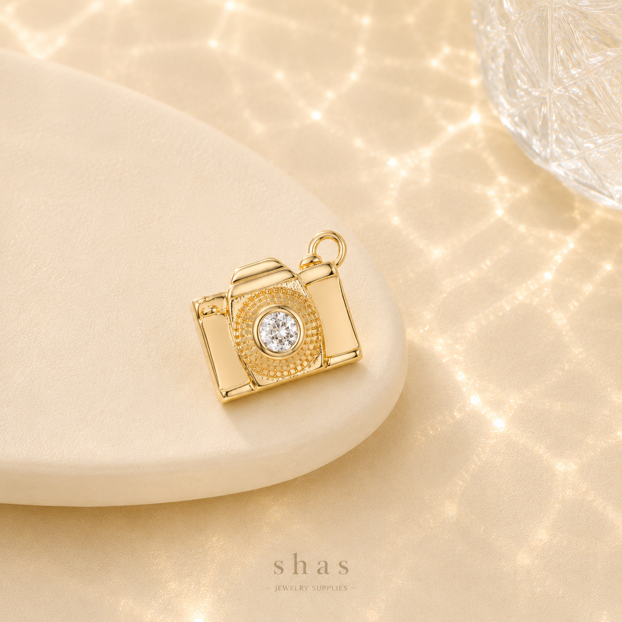 GPC14H Camera Zircon charm 14k gold plated ( 1 pc ) Anti tarnish
