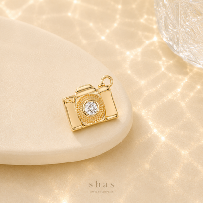 GPC14H Camera Zircon charm 14k gold plated ( 1 pc ) Anti tarnish