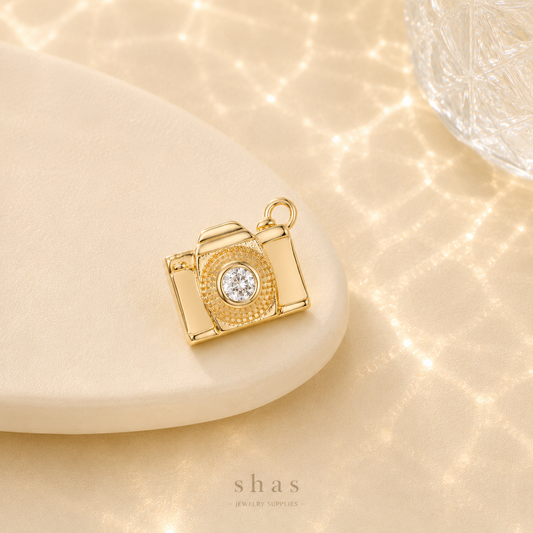 GPC14H Camera Zircon charm 14k gold plated ( 1 pc ) Anti tarnish