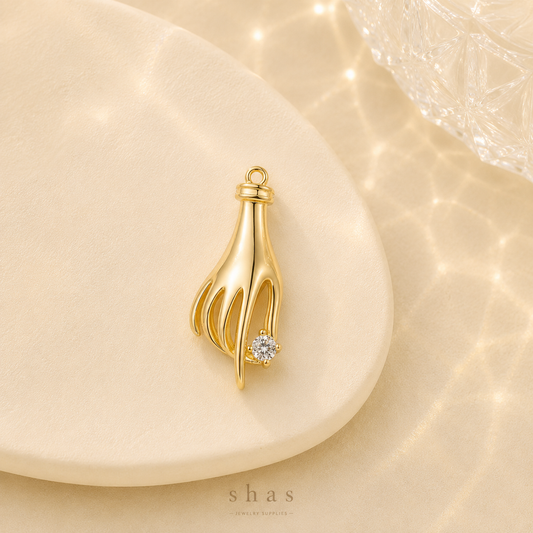 GPC14I Hand Zircon charm 14k gold plated ( 1 pc ) Anti tarnish