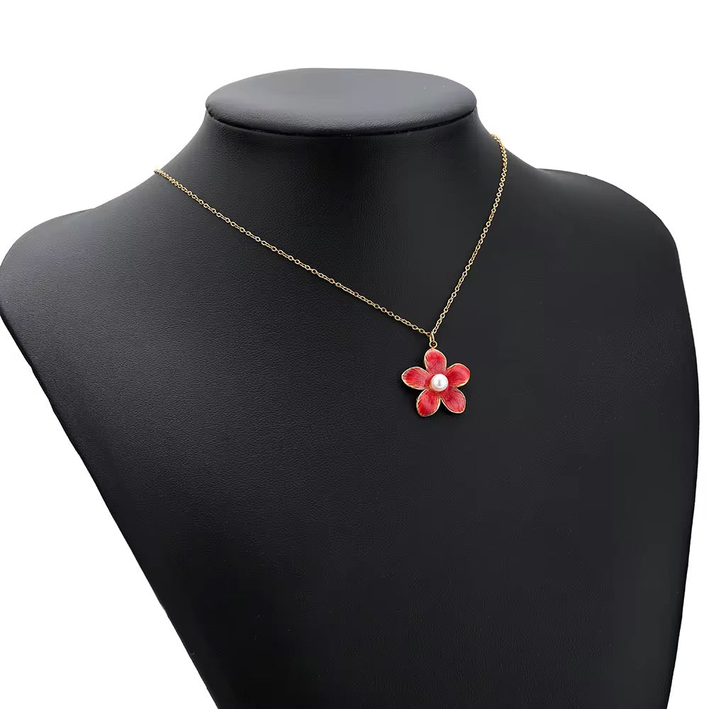 SS 2562 Red Floral charm 18k gold plated stainless steel ( 1 piece ) Anti tarnish