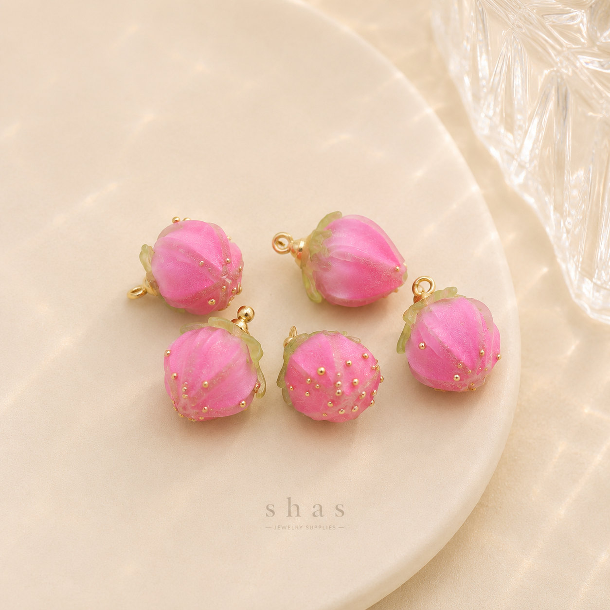 GPC14M Bright Pink Rose charm ( 1 pc ) Anti tarnish