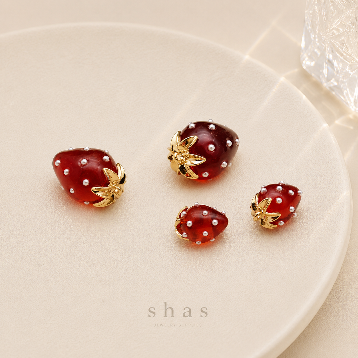 GPC15M Red Transparent Strawberry Charm 18k gold plated ( 1 pc ) anti tarnish