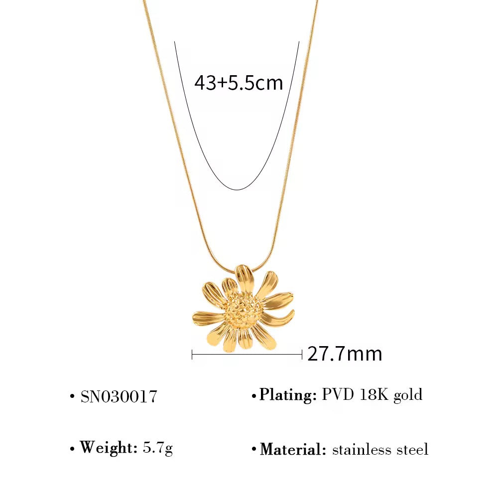 SJ 404 Sunflower Necklace - 18k Gold PVD plated stainless steel - Anti tarnish - Wholesale