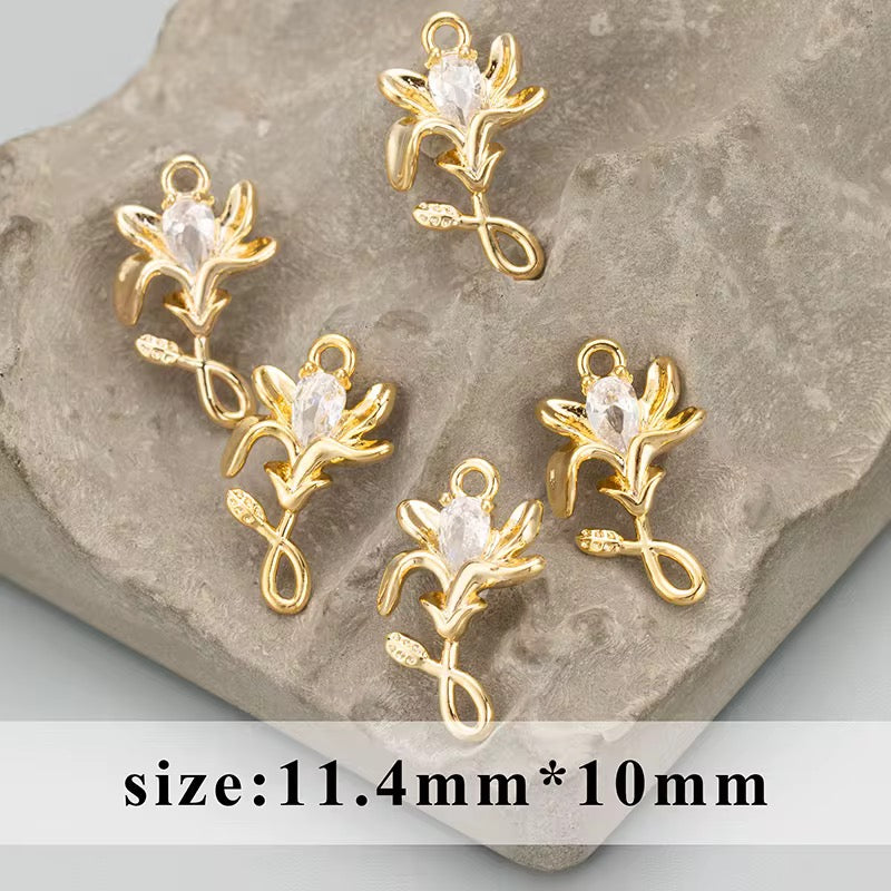 CZ 1175 Flower Zircon charm 18k gold plated ( 1 pc ) Anti tarnish