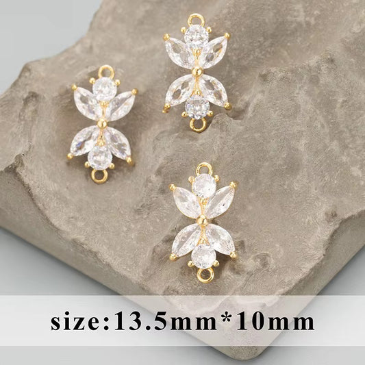 CZ 1174 Floral Zircon Connector charm 18k gold plated ( 1 pc ) Anti tarnish