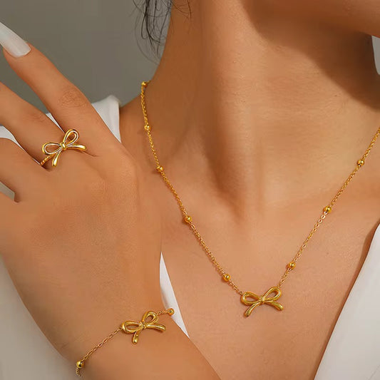 SJ 405 Modern Bow Jewelry Set - 18k Gold PVD plated stainless steel - Anti tarnish - Wholesale