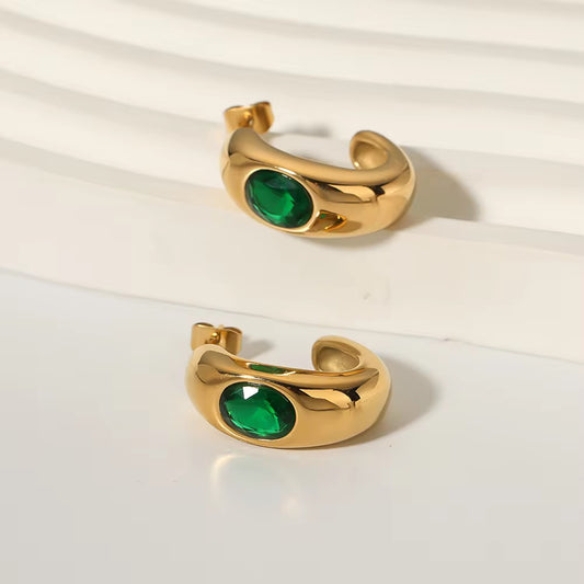 SJ 407 Emerald Modern Zircon stud - 18k gold PVD plated stainless steel - Anti tarnish - Wholesale