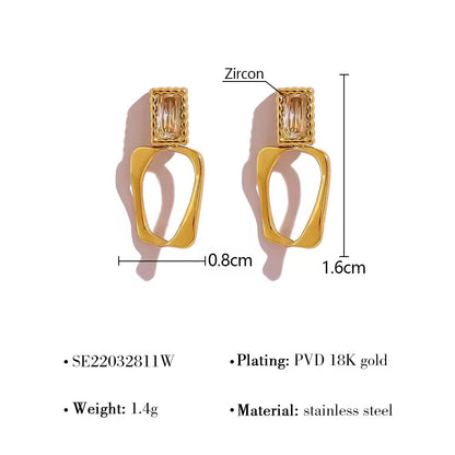 ESJ12B Retro Rectangular Zircon stud - 18k gold PVD plated 316 stainless steel - Anti tarnish