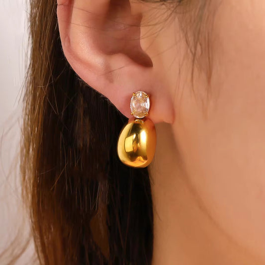 SJ 408 Dangling Zircon stud - 18k gold PVD plated stainless steel - Anti tarnish - Wholesale