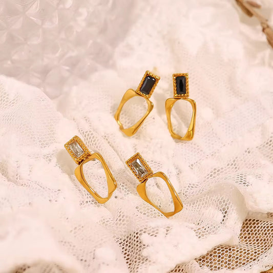 SJ 409 Retro Rectangular Zircon stud - 18k gold PVD plated stainless steel - Anti tarnish - Wholesale