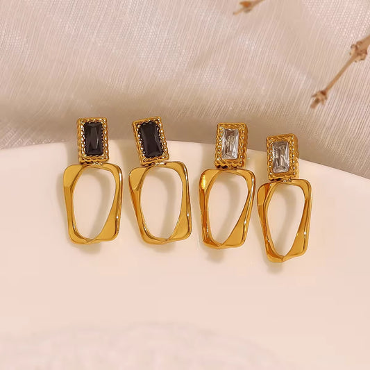 SJ 409 Retro Rectangular Zircon stud - 18k gold PVD plated stainless steel - Anti tarnish - Wholesale