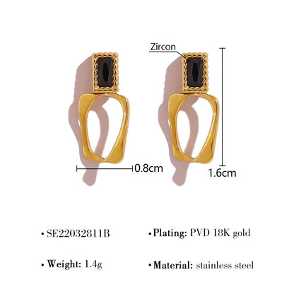 ESJ12B Retro Rectangular Zircon stud - 18k gold PVD plated 316 stainless steel - Anti tarnish