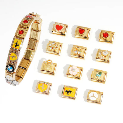 IC 26 Heart with wings gold  italian charm bracelet - stainless steel ( 1 pc ) Anti tarnish