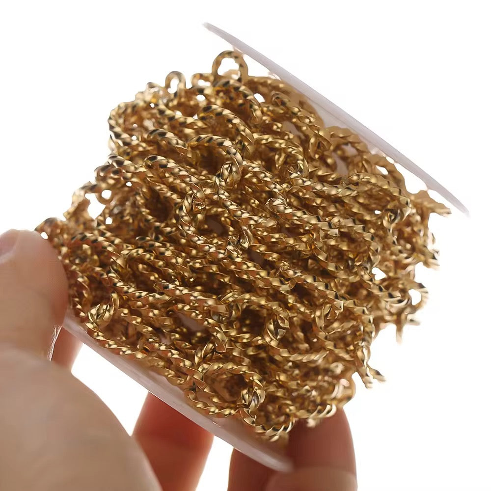 CN 13 Twisted oval chunky thick Gold Stainless steel chain - per feet - Anti tarnish