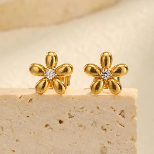 SJ 421 Floral Zircon Stud Earring - Premium 18k Gold PVD plated stainless steel - Anti tarnish - Wholesale