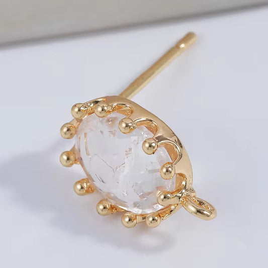 CZ 2575 Clear Faceted Oval Zircon stud 18k gold plated ( 2 pc ) - anti tarnish