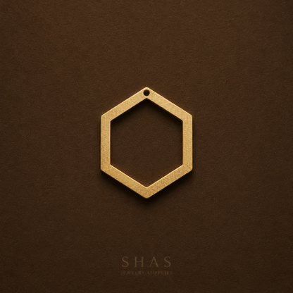 BC01B Hexagon Textured Bezel charm ( 1 pc ) Raw Brass