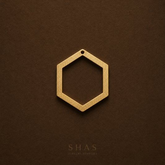 BC01B Hexagon Textured Bezel charm ( 1 pc ) Raw Brass